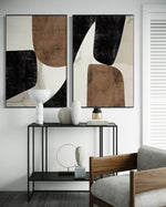 Cargar imagen en el visor de la galería, Set Cuadros Decorativos Abstracto Negro Arena 2 - 208 - Diptico Moderno y Elegante Estilo Nordico Boho en Tonos Neutros
