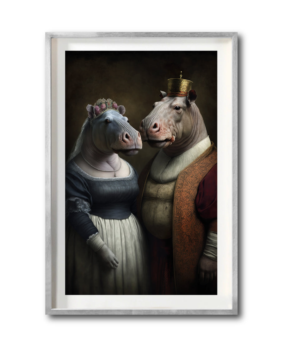 Cuadro Decorativo Animales Época 054 - Pareja Hipopótamos Aristócratas Vintage