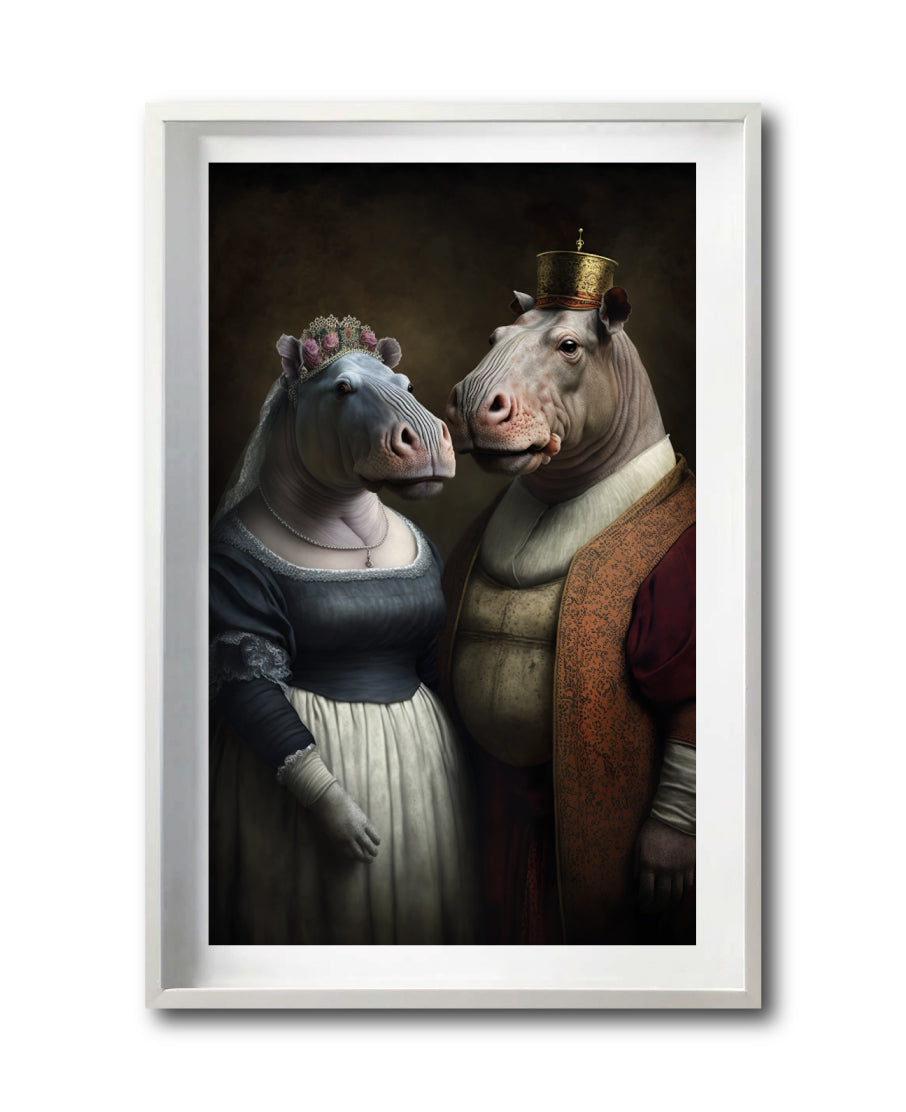 Cuadro Decorativo Animales Época 054 - Pareja Hipopótamos Aristócratas Vintage