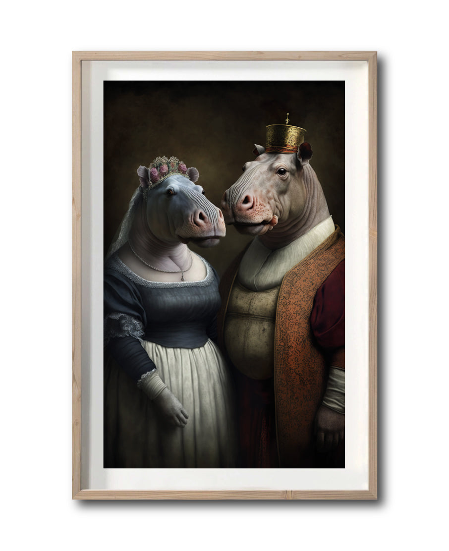 Cuadro Decorativo Animales Época 054 - Pareja Hipopótamos Aristócratas Vintage