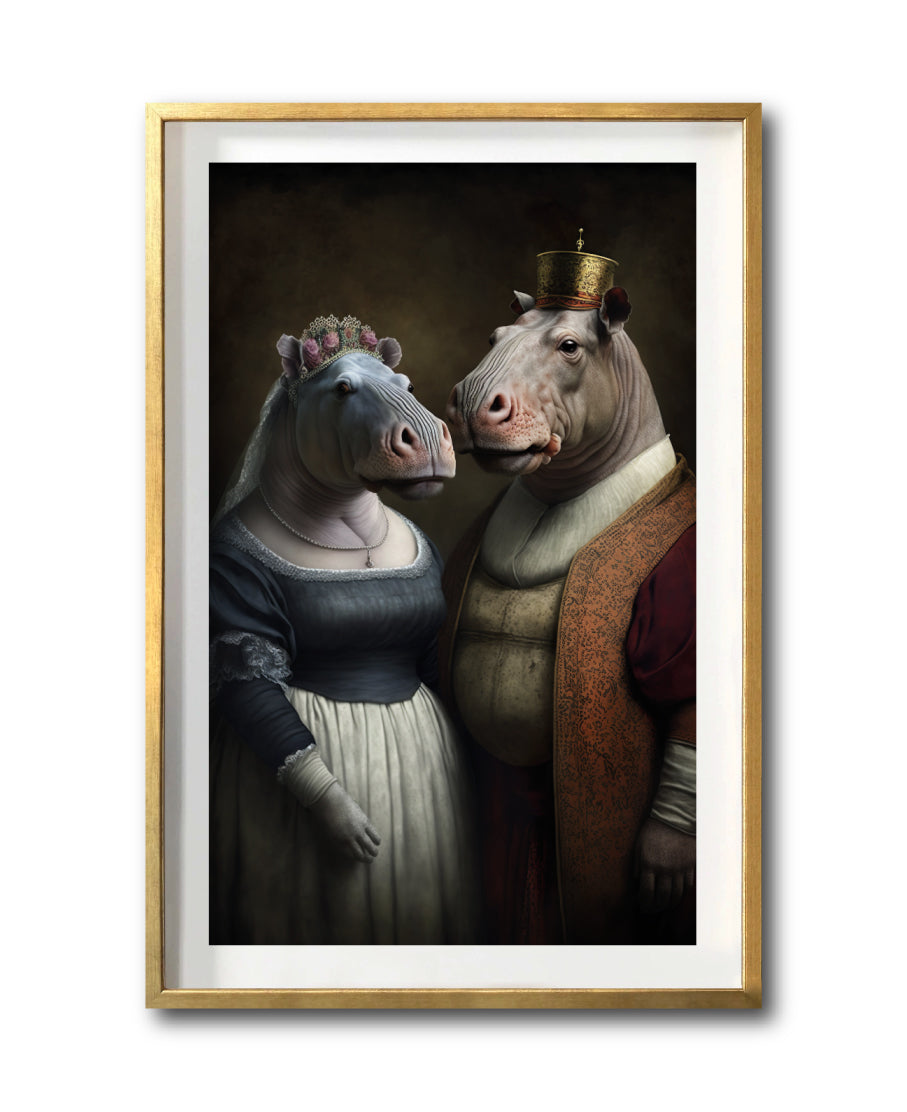 Cuadro Decorativo Animales Época 054 - Pareja Hipopótamos Aristócratas Vintage