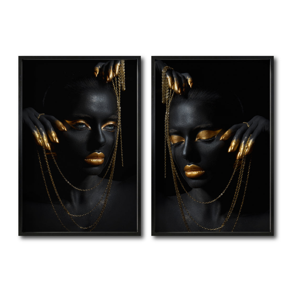 Set Cuadros Decorativos Black Woman 055 - Manos de Mujer Negra Africana con Joyas Doradas