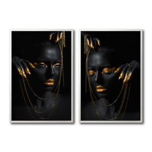 Set Cuadros Decorativos Black Woman 055 - Manos de Mujer Negra Africana con Joyas Doradas