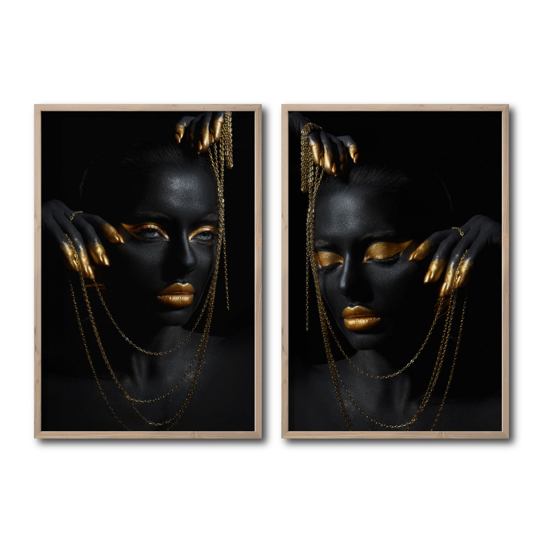 Set Cuadros Decorativos Black Woman 055 - Manos de Mujer Negra Africana con Joyas Doradas