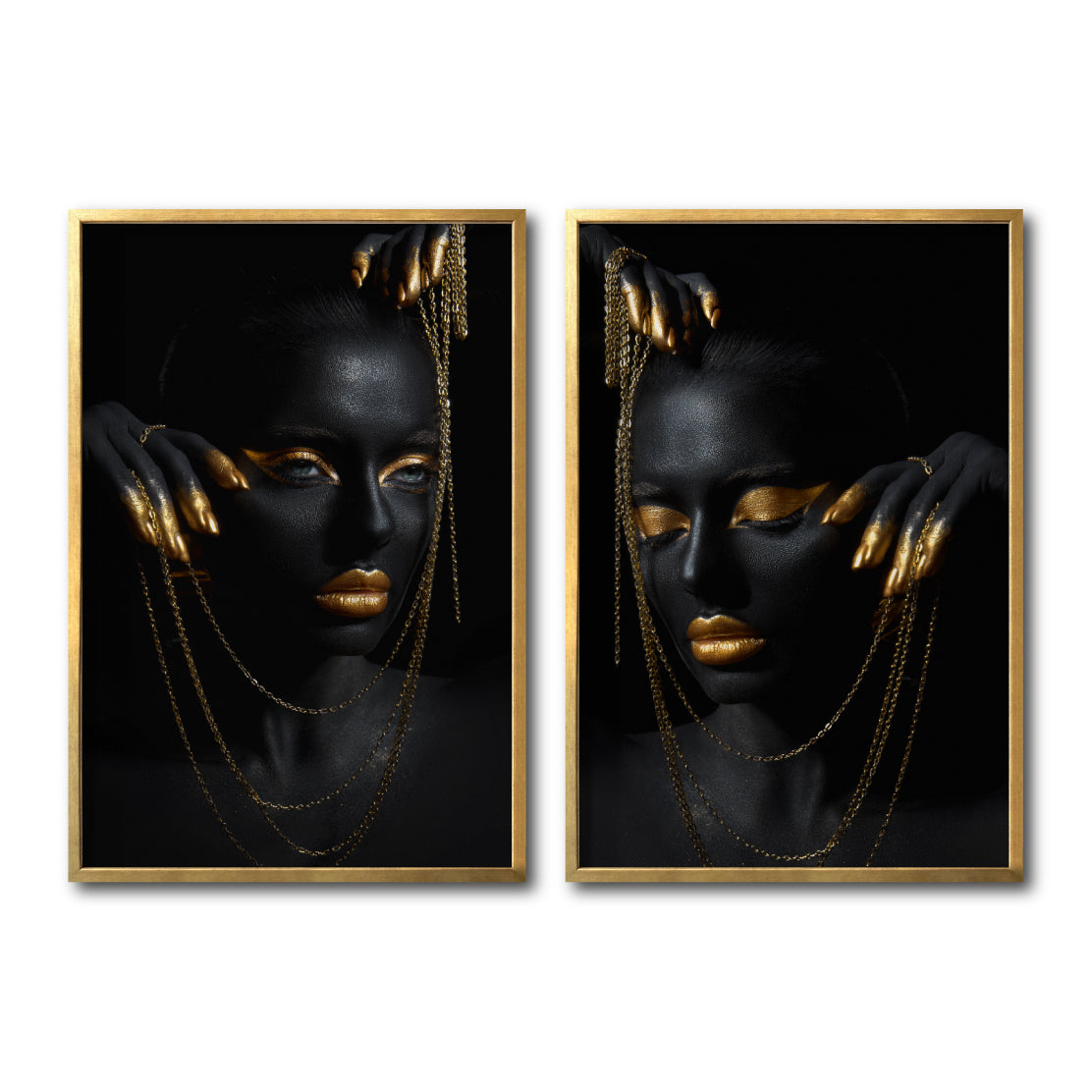 Set Cuadros Decorativos Black Woman 055 - Manos de Mujer Negra Africana con Joyas Doradas