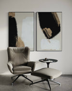Cargar imagen en el visor de la galería, Set Cuadros Decorativos Abstracto Negro Arena 2 - 214 - Diptico Moderno y Elegante Arte Estilo Nordico en Tonos Neutros con Dorado Oro
