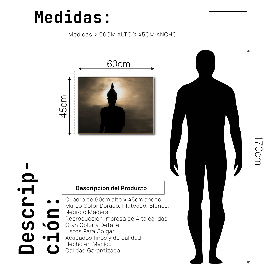 Cuadro Decorativo - Zen 054 - Buda en Meditación, Atardecer Luz y sombras