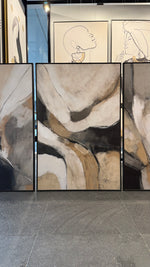 Cargar imagen en el visor de la galería, Set Cuadros Decorativos Abstracto Negro Arena 2 - 206 - Triptico Minimalista Arte Moderno y Elegante Estilo Nordico en Tonos Neutros
