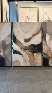 Set Cuadros Decorativos Abstracto Negro Arena 2 - 206 - Triptico Minimalista Arte Moderno y Elegante Estilo Nordico en Tonos Neutros