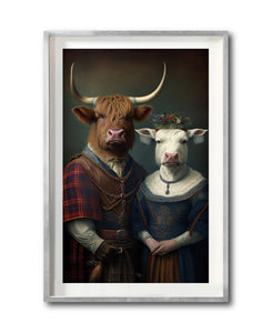 Cuadro Decorativo Animales Época 055 - Pareja Vacas de las Tierras Altas Aristócratas Vintage