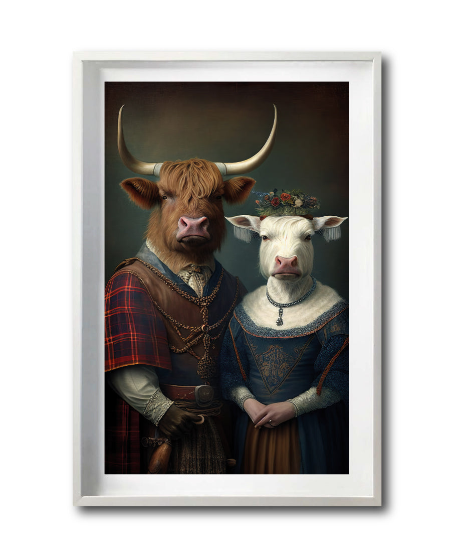 Cuadro Decorativo Animales Época 055 - Pareja Vacas de las Tierras Altas Aristócratas Vintage