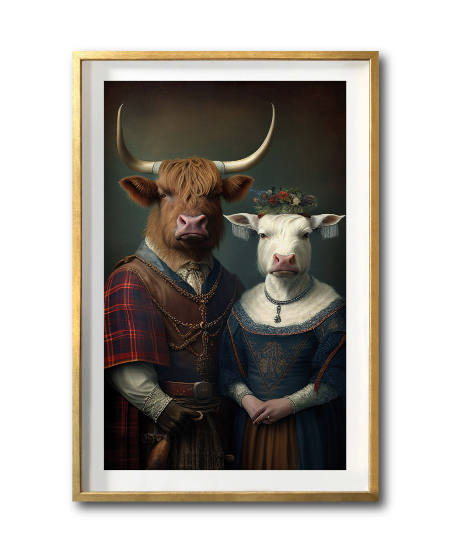 Cuadro Decorativo Animales Época 055 - Pareja Vacas de las Tierras Altas Aristócratas Vintage