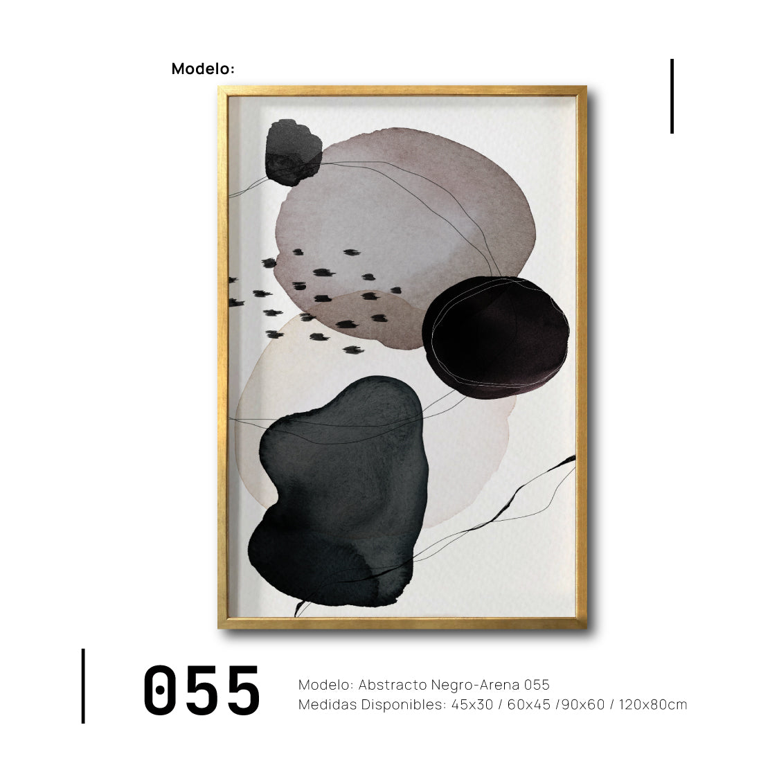 Cuadro Decorativo Abstracto Negro Arena 055 - Para Credenza