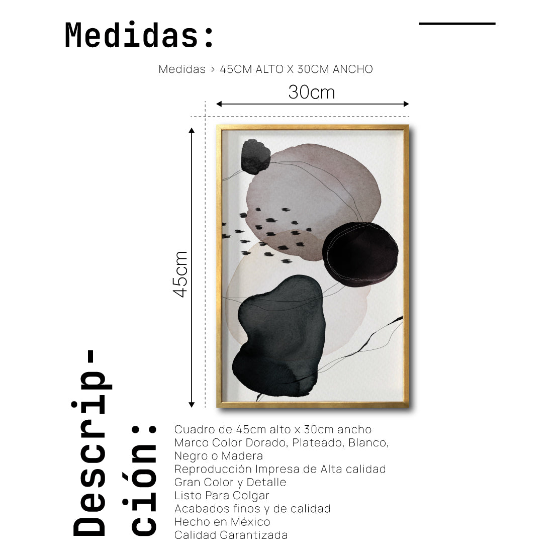 Cuadro Decorativo Abstracto Negro Arena 055 - Estilo Boho Minimalista