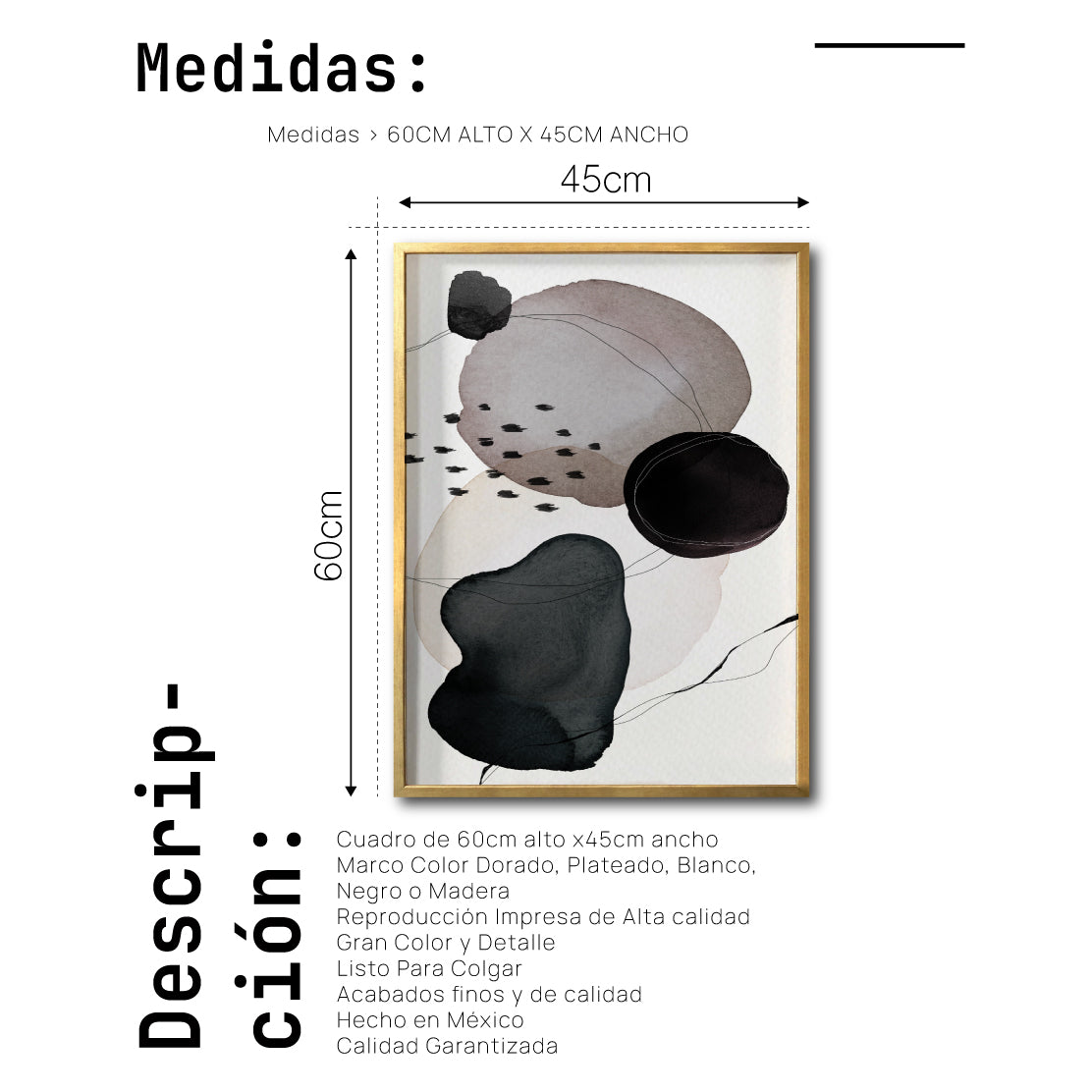 Cuadro Decorativo Abstracto Negro Arena 055 - Estilo Boho Minimalista