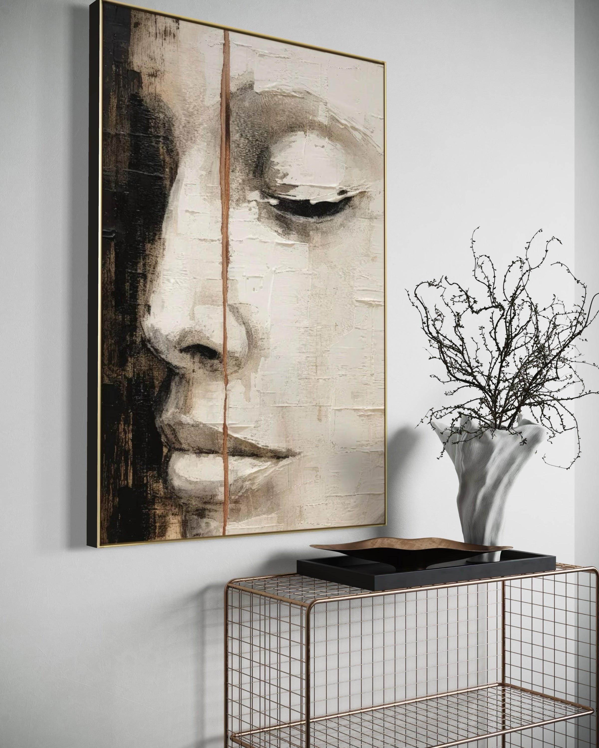 Cuadro Decorativo Abstracto Negro Arena 2-210 Rostro de Mujer Zen Arte Moderno y Elegante Cara estilo Boho