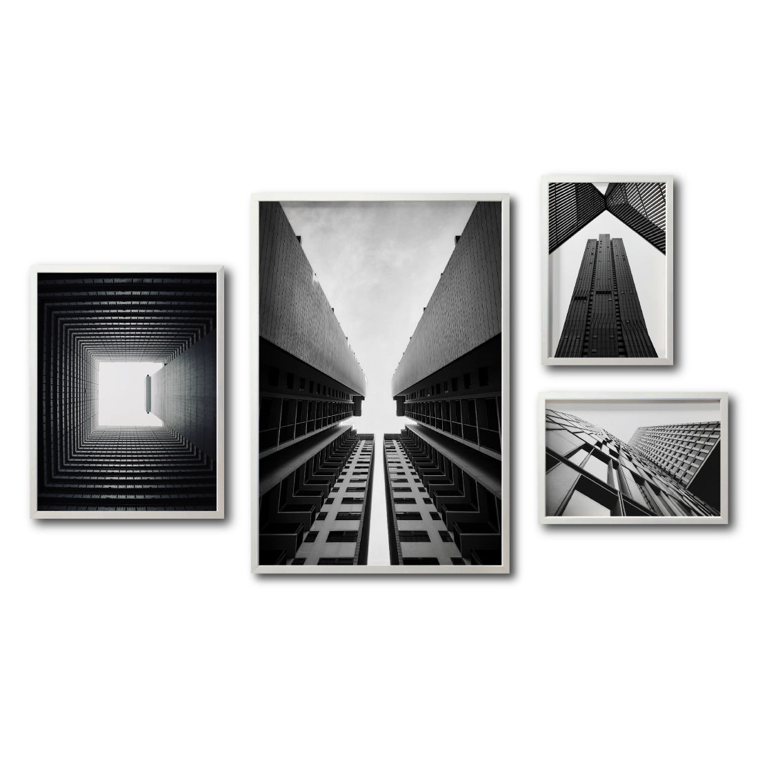 Set 4 Cuadros Decorativos Arquitectónico 056 - Edificios Blanco y Negro