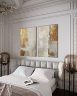 Cargar imagen en el visor de la galería, Set Cuadros Decorativos Abstracto Negro Arena 2 - 282 - Diptico Moderno y Elegante Arte Estilo Boho en Beige y Dorado Oro
