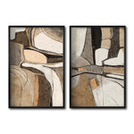 Cargar imagen en el visor de la galería, Set 2 Cuadros Decorativos Abstracto Negro Arena 056 - Estilo Boho Minimalista en Beige y Tonos Tierra-
