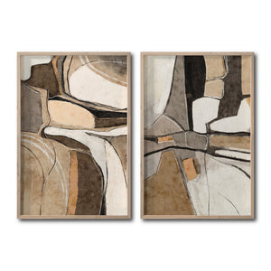 Set 2 Cuadros Decorativos Abstracto Negro Arena 056 - Para Credenza