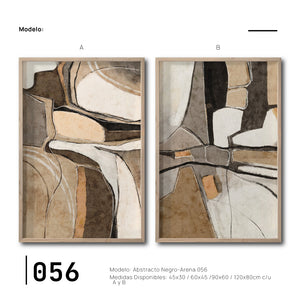 Set 2 Cuadros Decorativos Abstracto Negro Arena 056 - Para Credenza