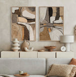 Cargar imagen en el visor de la galería, Set 2 Cuadros Decorativos Abstracto Negro Arena 056 - Estilo Boho Minimalista en Beige y Tonos Tierra-
