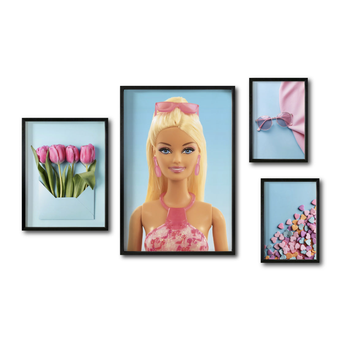 Set Cuadros Decorativos Pink 056 - Barbie Dulces Flores Lentes