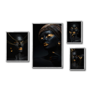 Set Cuadros Decorativos Black Woman 057 - Mujer Negra Africana con Joyas Doradas