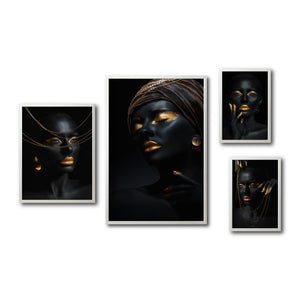 Set Cuadros Decorativos Black Woman 057 - Mujer Negra Africana con Joyas Doradas