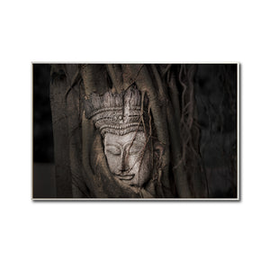 Cuadro Decorativo - Zen 057 - Buda tallado entre Raíces