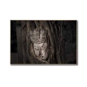 Cuadro Decorativo - Zen 057 - Buda tallado entre Raíces