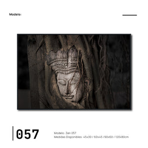 Cuadro Decorativo - Zen 057 - Buda tallado entre Raíces