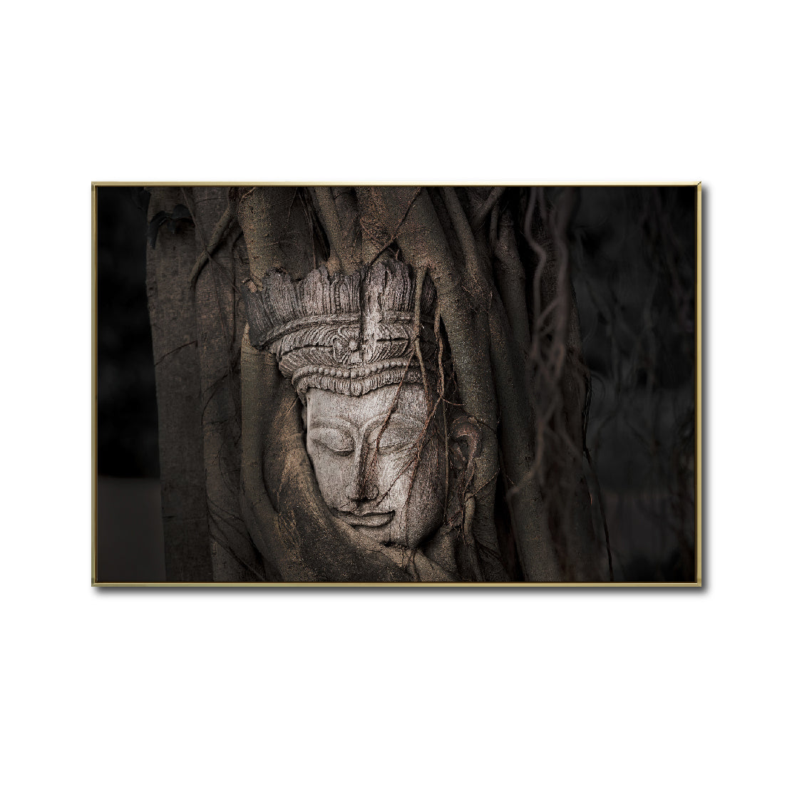 Cuadro Decorativo - Zen 057 - Buda tallado entre Raíces
