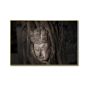 Cuadro Decorativo - Zen 057 - Buda tallado entre Raíces