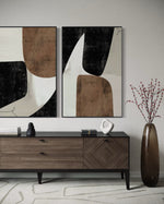 Cargar imagen en el visor de la galería, Set Cuadros Decorativos Abstracto Negro Arena 2 - 208 - Diptico Moderno y Elegante Estilo Nordico Boho en Tonos Neutros
