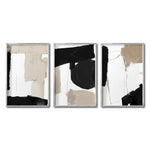 Cargar imagen en el visor de la galería, Set 3 Cuadros Decorativos Abstracto Negro Arena 058 - Estilo Boho Minimalista en Beige, Blanco y Negro
