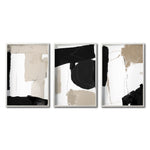 Cargar imagen en el visor de la galería, Set 3 Cuadros Decorativos Abstracto Negro Arena 058 - Estilo Boho Minimalista en Beige, Blanco y Negro
