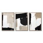 Cargar imagen en el visor de la galería, Set 3 Cuadros Decorativos Abstracto Negro Arena 058 - Estilo Boho Minimalista en Beige, Blanco y Negro
