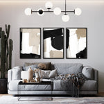 Cargar imagen en el visor de la galería, Set 3 Cuadros Decorativos Abstracto Negro Arena 058 - Estilo Boho Minimalista en Beige, Blanco y Negro
