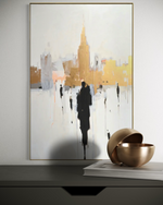 Cargar imagen en el visor de la galería, Cuadro Decorativo Abstracto Negro Arena 2-276 - Ciudad y Silueta Humana Arte Moderno y Minimalista en Negro y Dorado Oro
