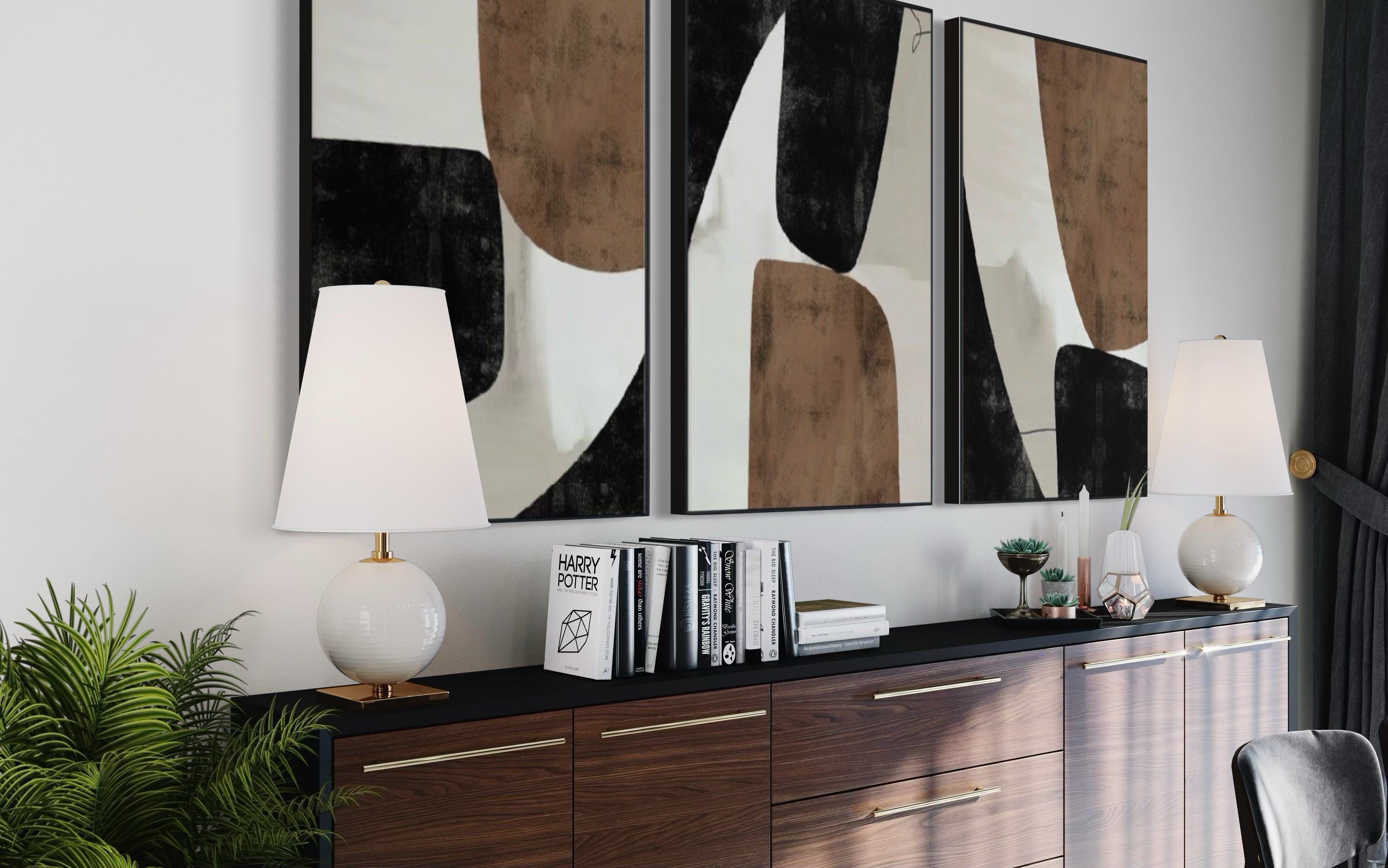 Set Cuadros Decorativos Abstracto Negro Arena 2-208 - Triptico Minimalista Estilo Nordico Arte Moderno y Elegante en Tonos Neutros