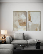 Cargar imagen en el visor de la galería, Set Cuadros Decorativos Abstracto Negro Arena 2 - 279 - Diptico Moderno y Elegante Arte Estilo Boho en Blanco, Beige y Dorado Oro
