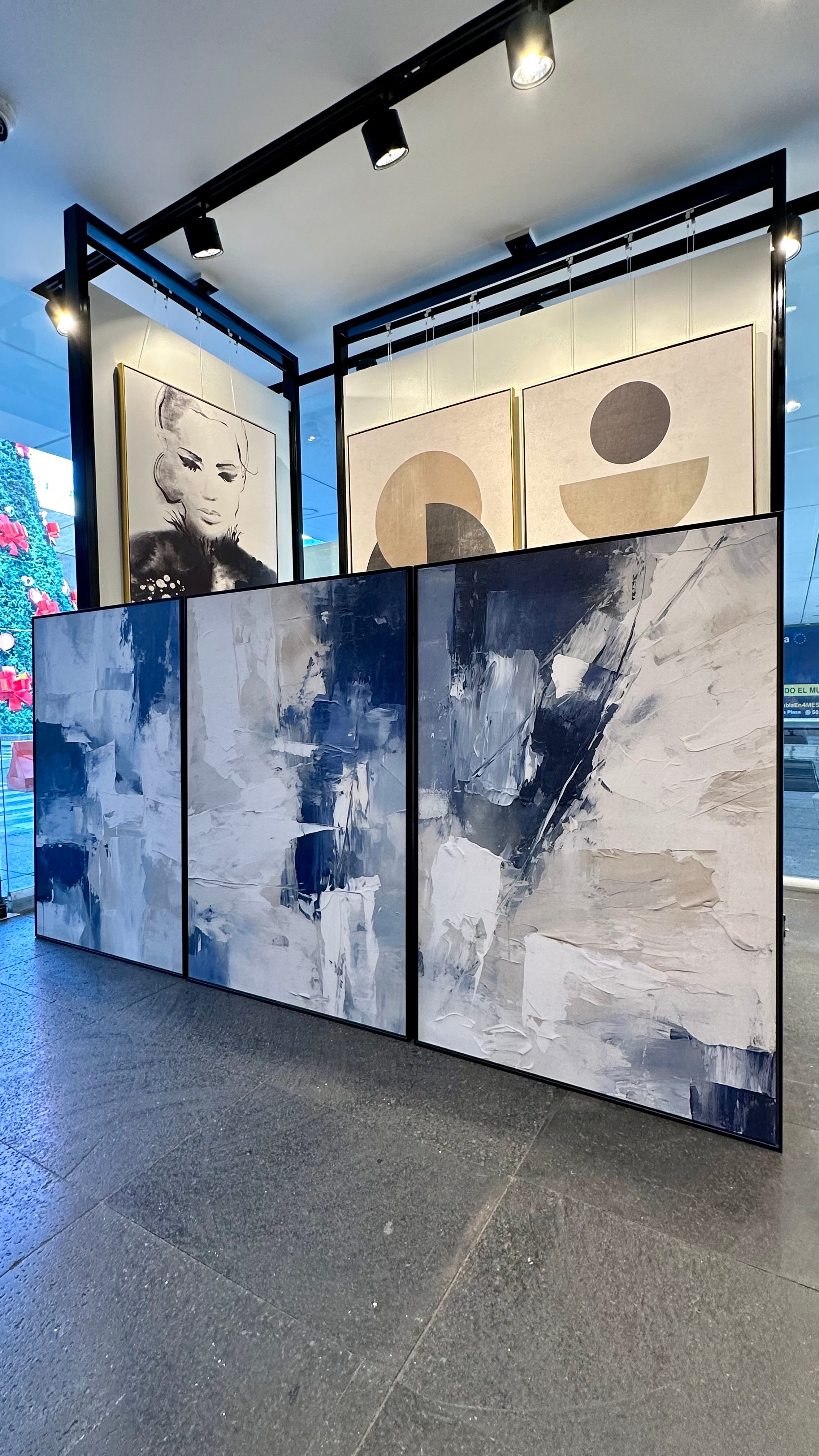 Set de 3 Cuadros Decorativos Abstract Colors 3 - 306 - Arte Moderno y Elegante en Tono Azul, Beige y Blanco-Triptico