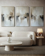 Cargar imagen en el visor de la galería, Set Cuadros Decorativos Abstracto Negro Arena 2 - 201 - Triptico Estilo Nordico Arte Moderno en Tonos Neutros

