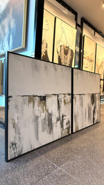 Cargar imagen en el visor de la galería, Set Cuadros Decorativos Abstracto Negro Arena 2 - 203 - Diptico Moderno y Minimalista Estilo Nordico en Tonos Neutros y un toque de Dorado Oro
