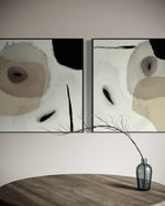 Cargar imagen en el visor de la galería, Set Cuadros Decorativos Abstracto Negro Arena 2-234 - Diptico Moderno y Elegante Estilo Nordico en Beige y Negro Tonos Neutros
