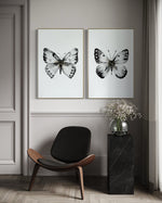 Cargar imagen en el visor de la galería, Cuadro Decorativo Abstracto Negro Arena 2-270 - Boceto Mariposas En Blanco, Negro y Dorado Arte Moderno Estilo Nordico

