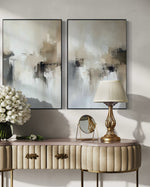 Cargar imagen en el visor de la galería, Set Cuadros Decorativos Abstracto Negro Arena 2 - 201 - Diptico Minimalista Estilo Nordico en Tonos Neutros
