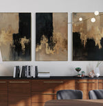 Cargar imagen en el visor de la galería, Set Cuadros Decorativos Abstracto Negro Arena 2-275- Triptico Moderno y Elegante en Negro, Beige y Dorado Oro
