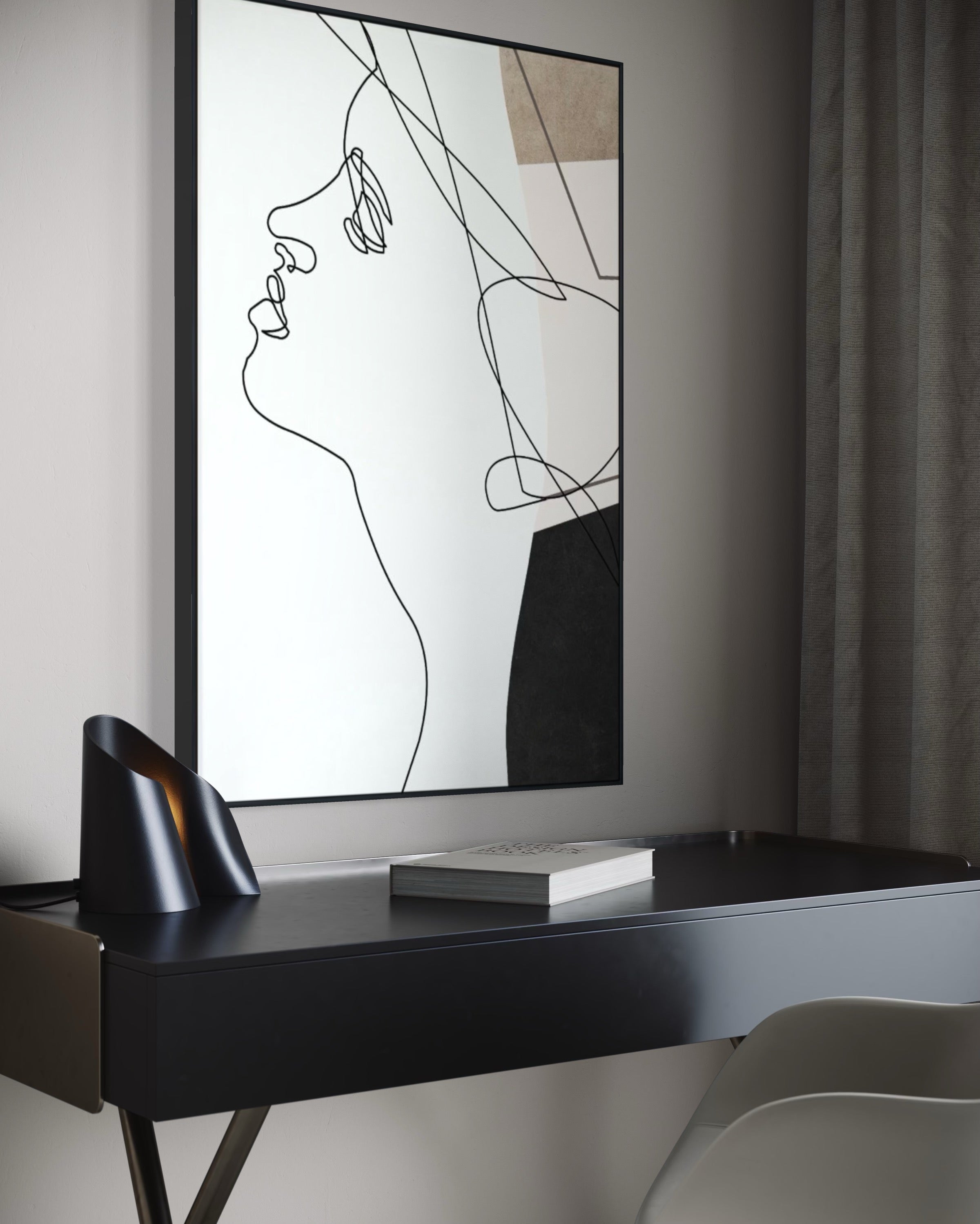 Cuadro Decorativo Abstracto Negro Arena 2-242 Silueta Femenina Arte Lineal Moderno y Minimalista Estilo Nordico Tonos Neutros